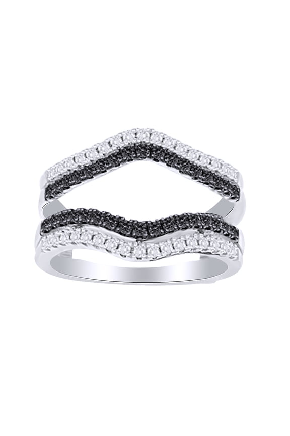 White & Black Natural Diamond (0.50 Cttw) Ring Guard Enhancer In 14K Solid White Gold