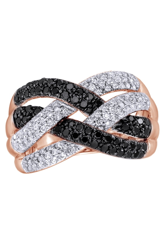 AFFY White & Black Natural Diamond Loose Braid Ring in 10K Rose Gold (1 cttw)