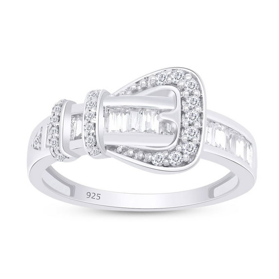 AFFY White Cubic Zirconia Belt Buckle Fashion Ring In 14k White Gold Over Sterling Silver, Ring Size-10