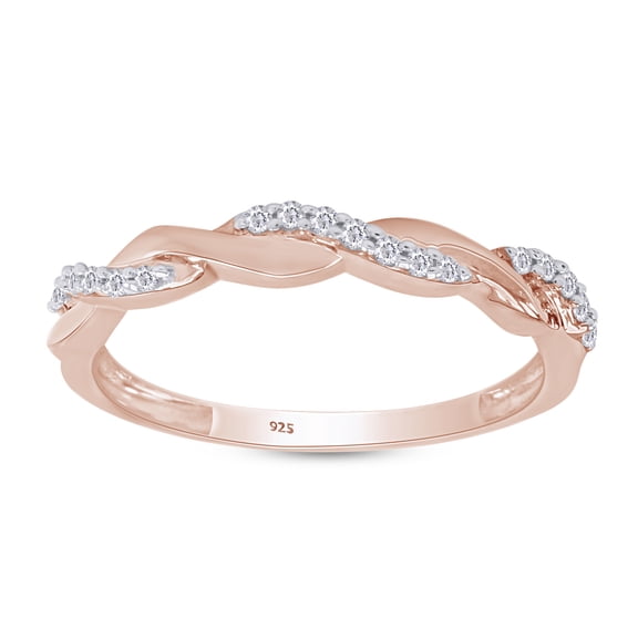 AFFY White Cubic Zirconia Elegant Twisted Promise Love Shiny Ring In 14k Rose Gold Over Sterling Silver, Ring Size 13.5