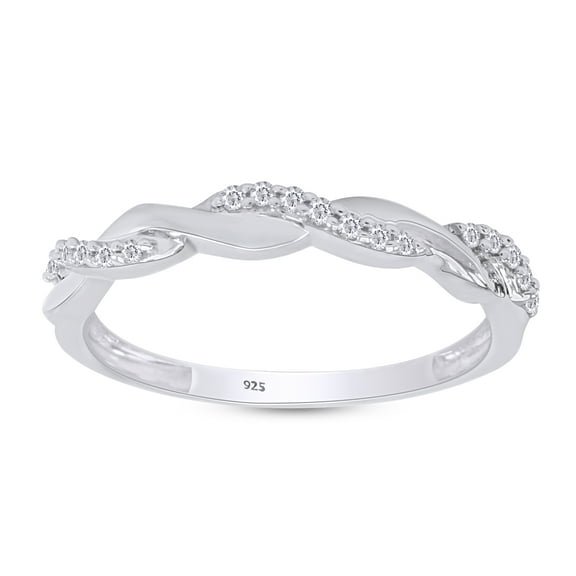 AFFY White Cubic Zirconia Elegant Twisted Promise Love Shiny Ring In 14k White Gold Over Sterling Silver, Ring Size 13