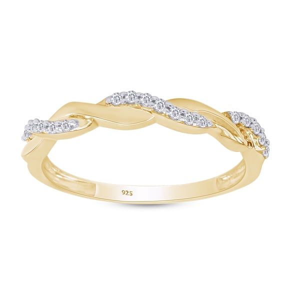 AFFY White Cubic Zirconia Elegant Twisted Promise Love Shiny Ring In 14k Yellow Gold Over Sterling Silver, Ring Size 5.5