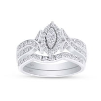 AFFY White Cubic Zirconia Engagement & Wedding Bridal Ring Set In 14K White Gold Over Sterling Silver (0.5 Cttw) Ring Size-4