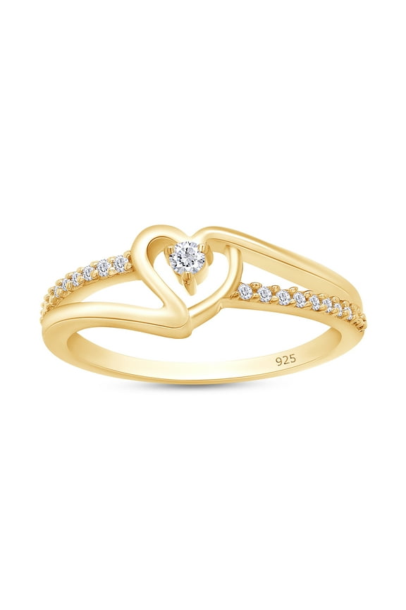 White Cubic Zirconia Heart Promise Ring in 14k Yellow Gold over Sterling Silver-7