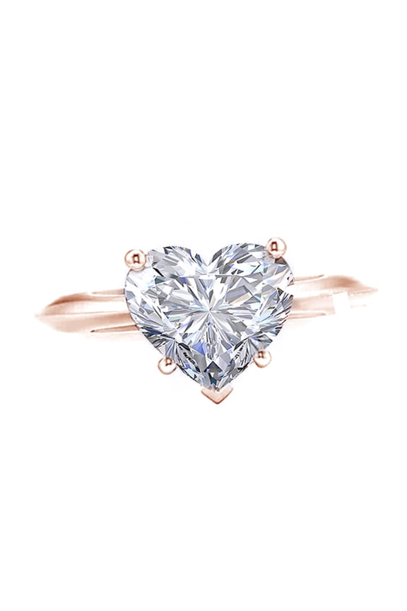 White Cubic Zirconia Heart Shape Ring In 14k Rose Gold Over Sterling Silver
