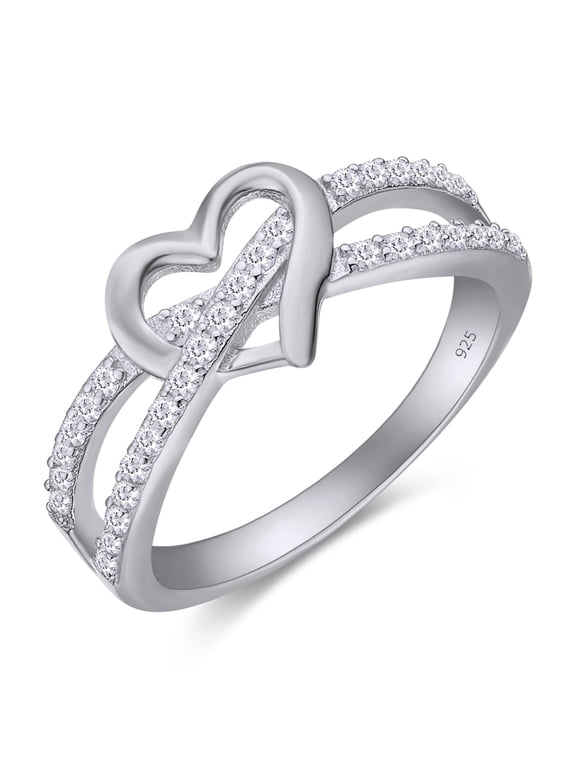White Cubic Zirconia Infinity Heart Promise Ring for Women 14K White Gold over Silver-11