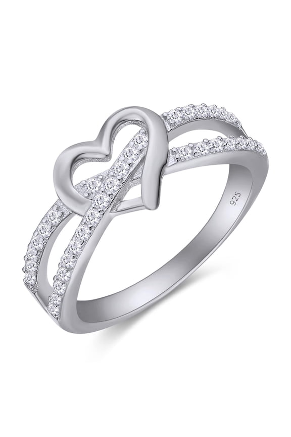 White Cubic Zirconia Infinity Heart Promise Ring for Women 14K White Gold over Silver-5