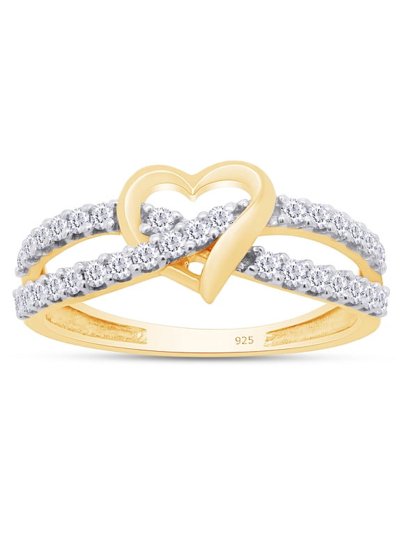 White Cubic Zirconia Infinity Heart Promise Ring for Women 14K Yellow Gold over Silver-4