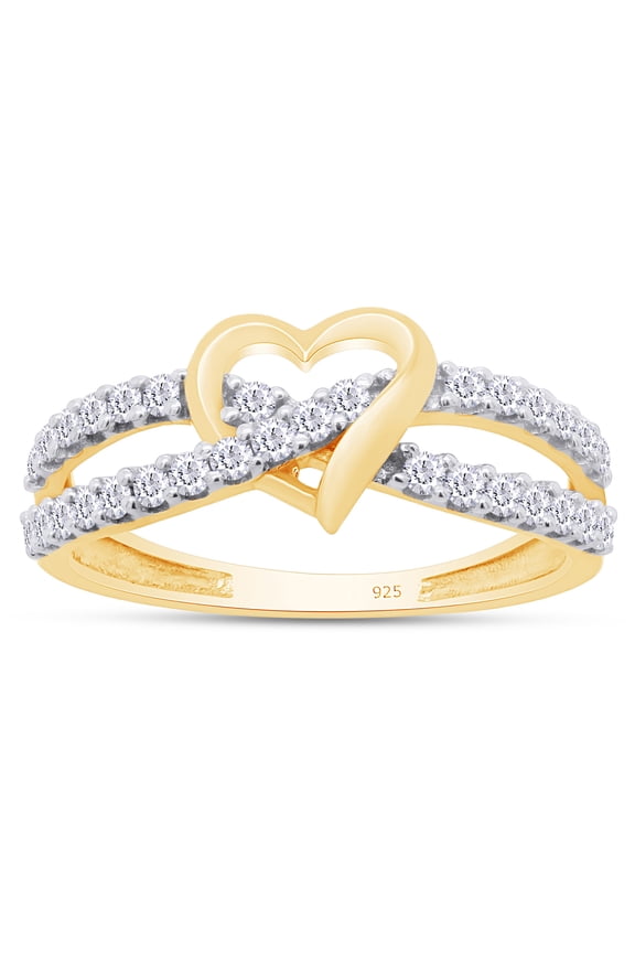 White Cubic Zirconia Infinity Heart Promise Ring for Women 14K Yellow Gold over Silver-4