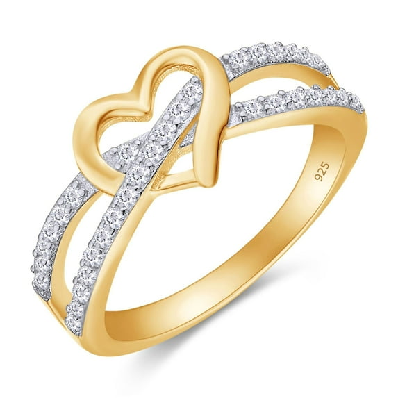 AFFY White Cubic Zirconia Infinity Heart Promise Ring for Women 14K Yellow Gold over Silver-7.5