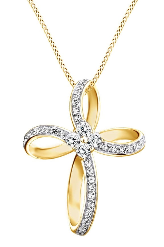 White Cubic Zirconia Loop Infinity Cross Pendant Necklace In 14K Yellow Gold Over Sterling Silver Jewelry