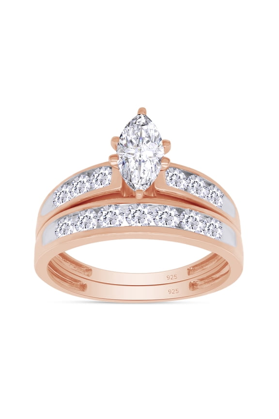 White Cubic Zirconia Love 2 In 1 Promise Ring Set In 14k Rose Gold Over Sterling Silver
