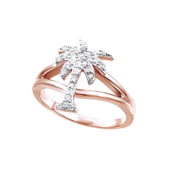 AFFY White Cubic Zirconia Palm Tree Shape Band Ring In 14k Rose Gold Over Sterling Silver