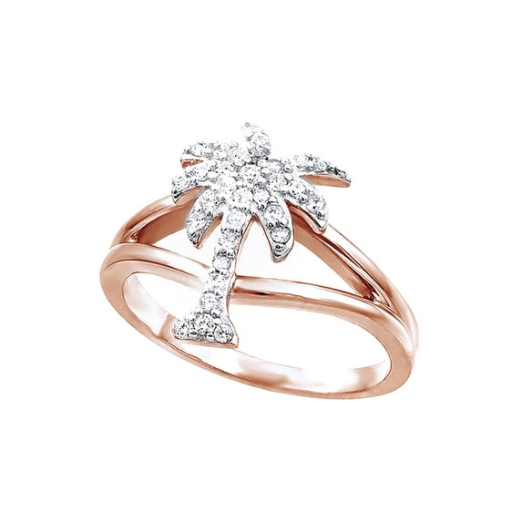 AFFY White Cubic Zirconia Palm Tree Shape Band Ring In 14k Rose Gold Over Sterling Silver