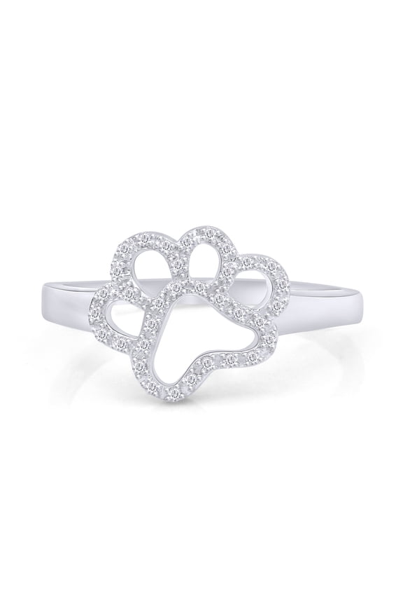 White Cubic Zirconia Paw Style Fashion Ring In 14k White Gold Over Sterling Silver, Ring Size-8.5
