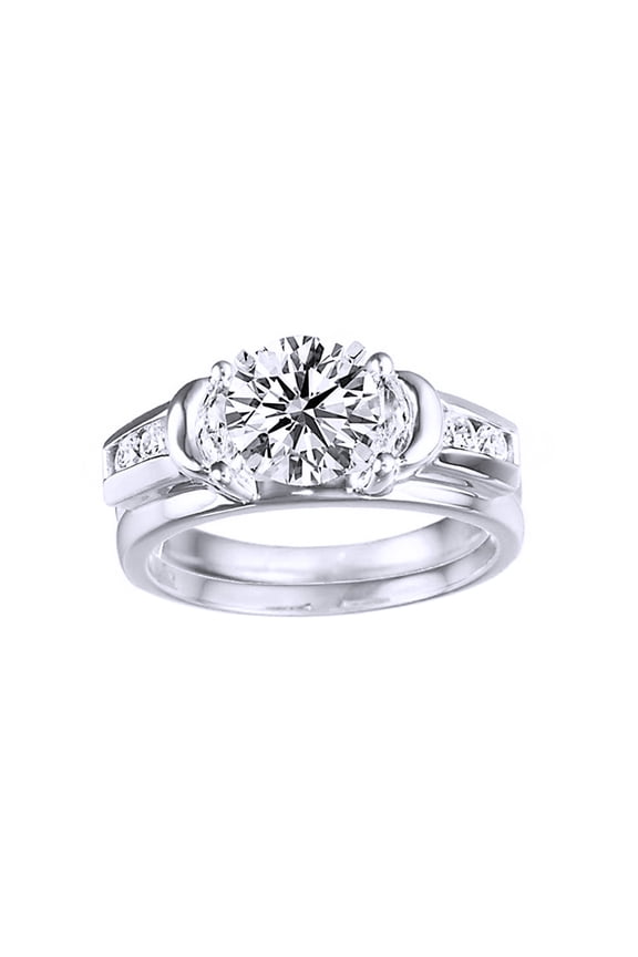 White Cubic Zirconia Solitaire Ring With Wrap Enhancer In 14k White Gold Over Sterling Silver