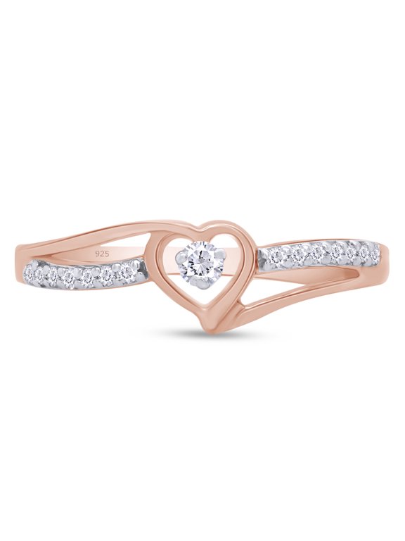 White Cubic Zirconia Split Shank Heart Promise Ring for Women 14K Rose Gold over Silver-8.5