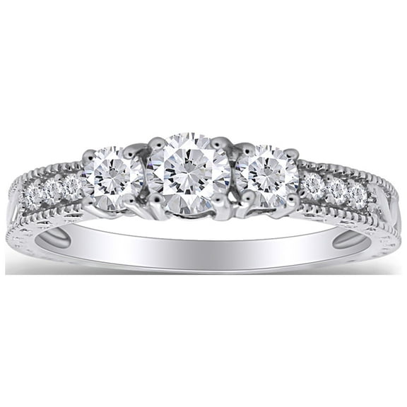 AFFY White Cubic Zirconia Three Stone Promise Ring for Women 14K White Gold over Silver-9