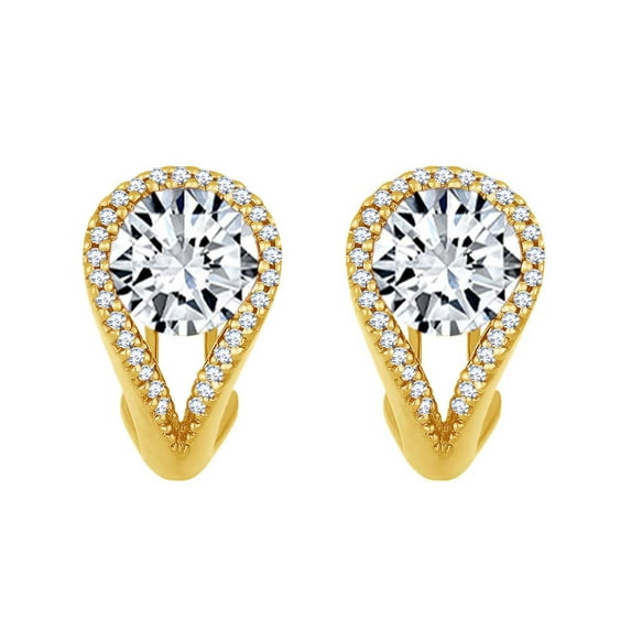 AFFY White Cubic Zirconia & White Natural Diamond Huggie Hoop Earrings In 14K Yellow Gold (4.38 Cttw)