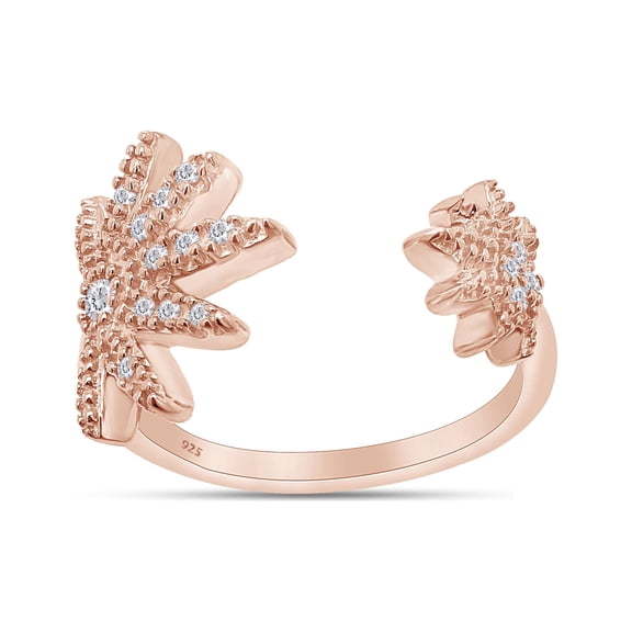 AFFY White Diamond Marijuana Leaf Adjustable Toe Ring in 14K Rose Gold over Silver-10