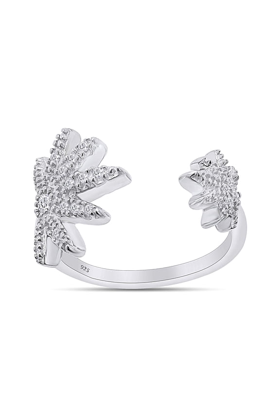 White Diamond Marijuana Leaf Adjustable Toe Ring in 14K White Gold over Silver-12