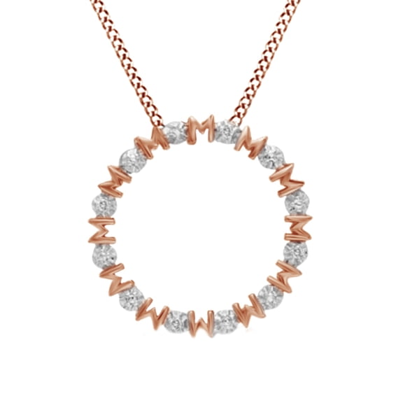 AFFY White Natural Diamond Accent Mom Circle Pendant Necklace in 14K Rose Gold Over Sterling Silver