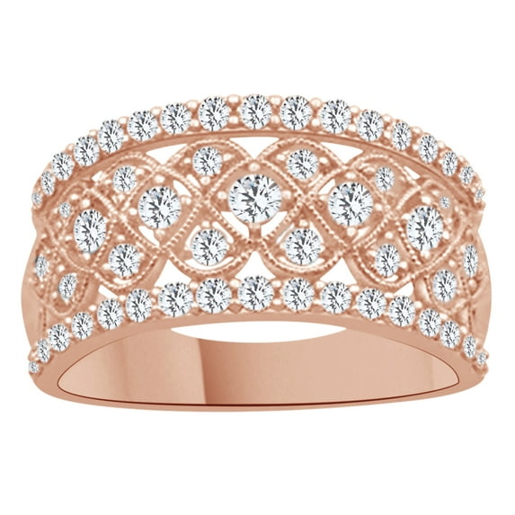 AFFY White Natural Diamond Anniversary Wide Band Ring In 10k Rose Gold (1 Cttw)