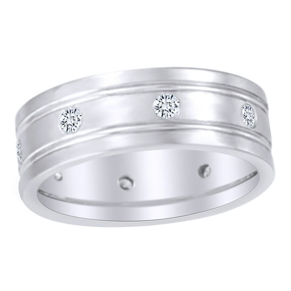 AFFY White Natural Diamond Band Ring in 14k White Gold (0.5 Cttw) Ring Size : 11.5