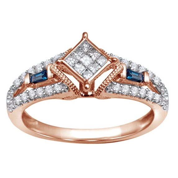 AFFY White Natural Diamond & Blue Sapphire Engagement Ring in 10k Rose Gold