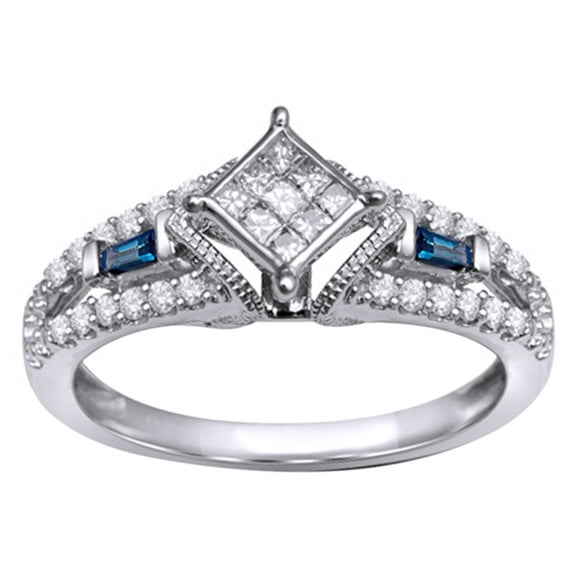AFFY White Natural Diamond & Blue Sapphire Engagement Ring in 10k White Gold