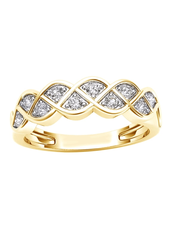 White Natural Diamond Braid Promise Ring in 10k Yellow Gold (0.25 Cttw)