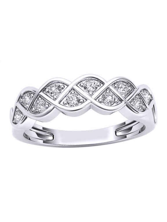 White Natural Diamond Braid Promise Ring in 10k Solid Gold (0.25 Cttw)
