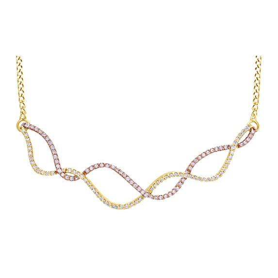 AFFY White Natural Diamond Braid Two Tone Necklace in 14K Solid Yellow Gold (0.5 Ct)