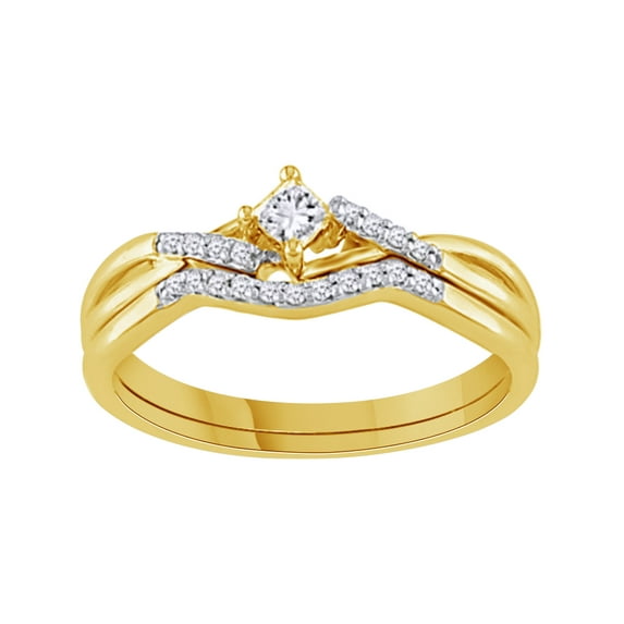 AFFY White Natural Diamond Bridal Set Ring In 10k Yellow Gold (0.2 Cttw)