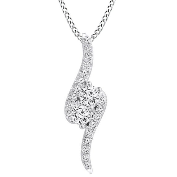 AFFY White Natural Diamond Bypass Pendant Necklace in 14K Solid White Gold (0.5 Ct)