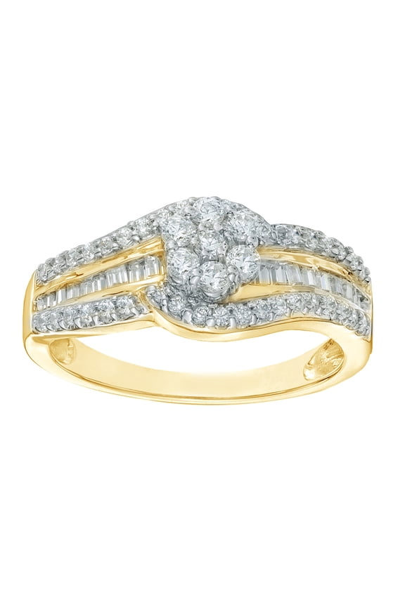 AFFY White Natural Diamond Cluster Engagement Ring in 10k Yellow Gold