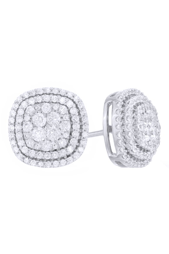 White Natural Diamond Cluster Frame Stud Earrings in 10K White Gold (1 Cttw)