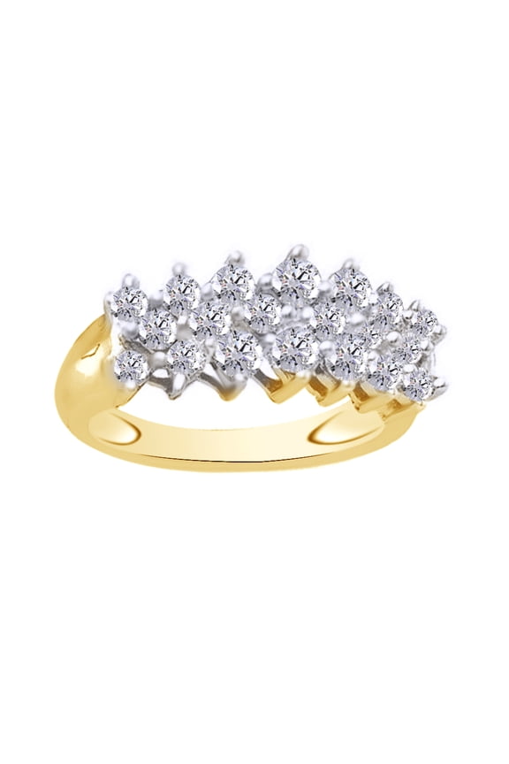 White Natural Diamond Cluster Pyramid Band Ring In 10k Yellow Gold (1 Cttw)