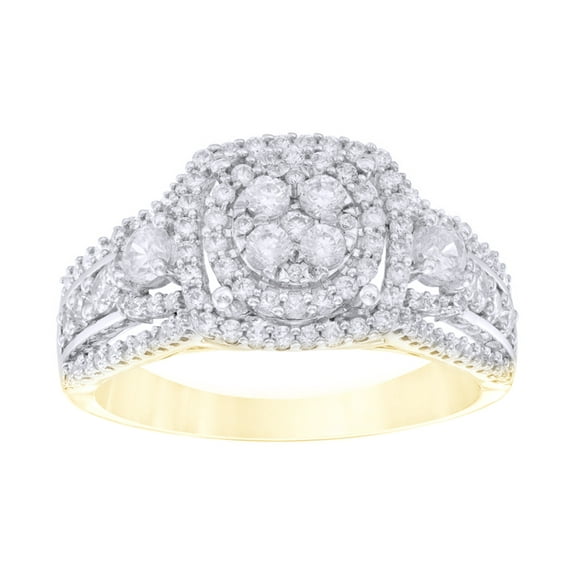 AFFY White Natural Diamond Cluster Three Stone Style Ring in 10K White Gold (1 cttw)