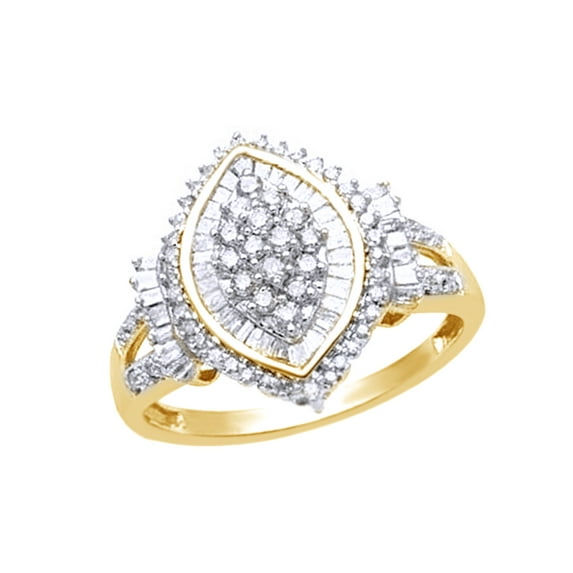 AFFY White Natural Diamond Cocktail Cluster Ring In 10k Yellow Gold (0.5 Cttw)