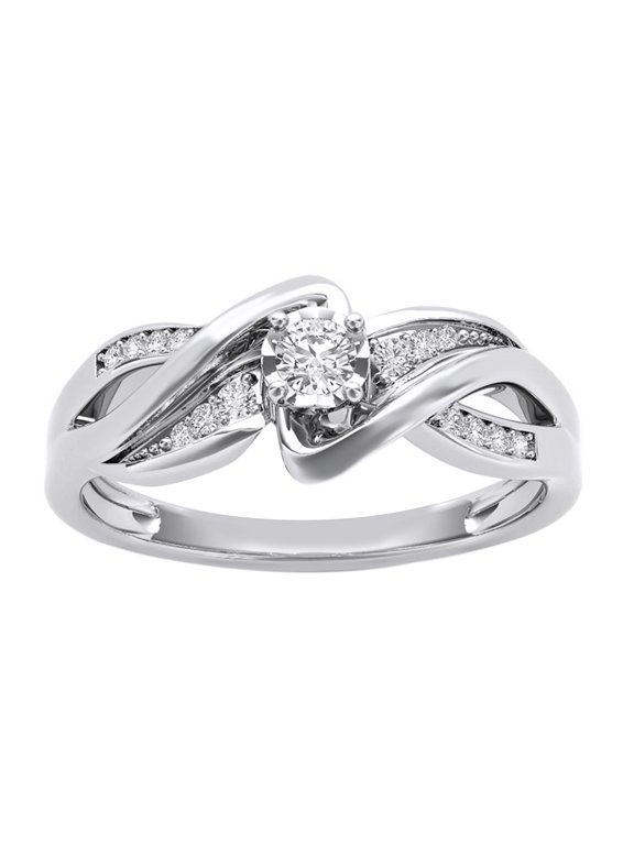 White Natural Diamond Crossover Bypass Ring in 14k White Gold