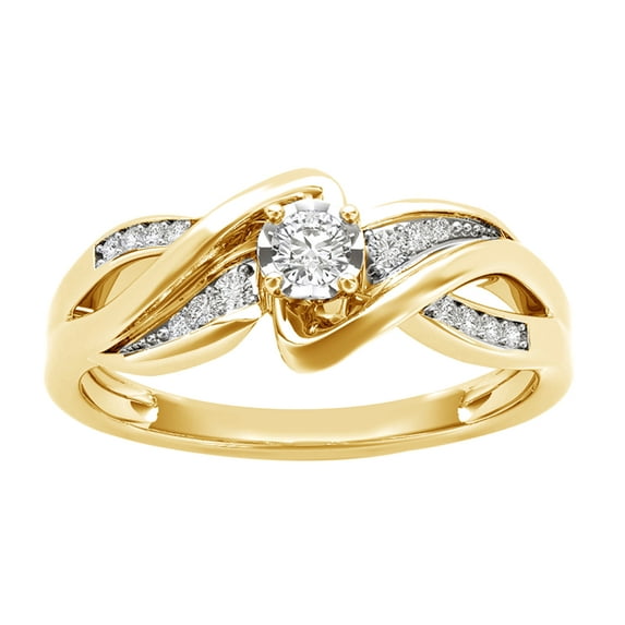 AFFY White Natural Diamond Crossoverpass Ring in 14k Yellow Gold (0.12 Cttw)