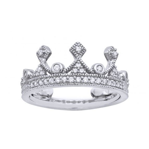 AFFY White Natural Diamond Crown Ring In Solid Gold (