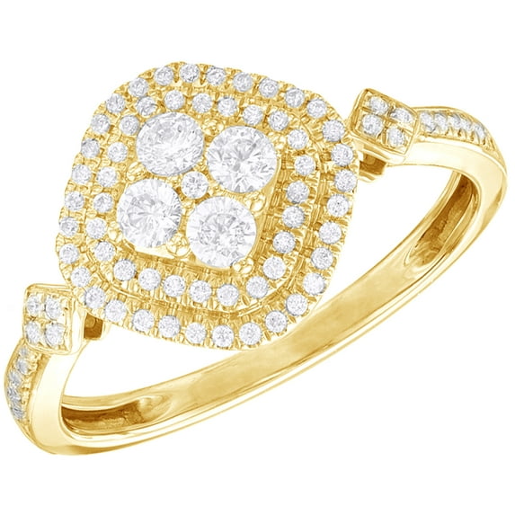 AFFY White Natural Diamond Cushion Shaped Frame Ring in 10k Yellow Gold