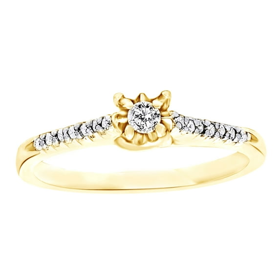 White Natural Diamond Delicate Vintage Ring In 14k Yellow Gold (0.16 Cttw)