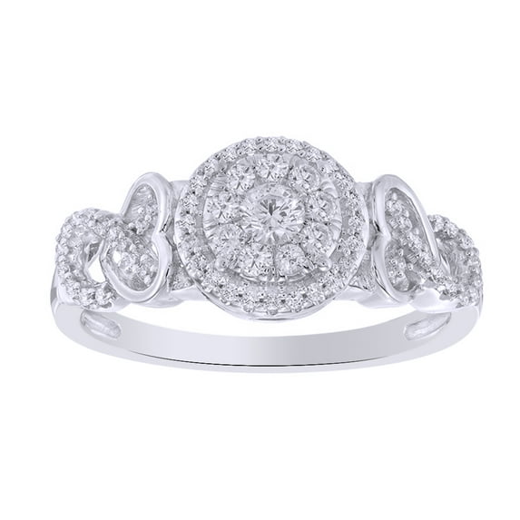 AFFY White Natural Diamond Double Frame Celtic Heart Knot Ring in 10k Solid Gold (0.37 Cttw)