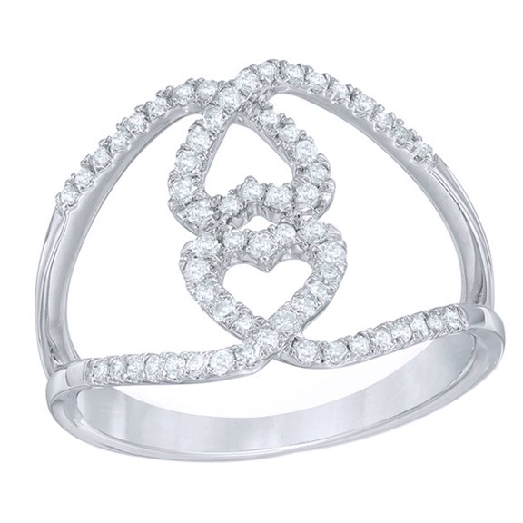 AFFY White Natural Diamond Double Heart Loop Ring in 10kWhite Gold