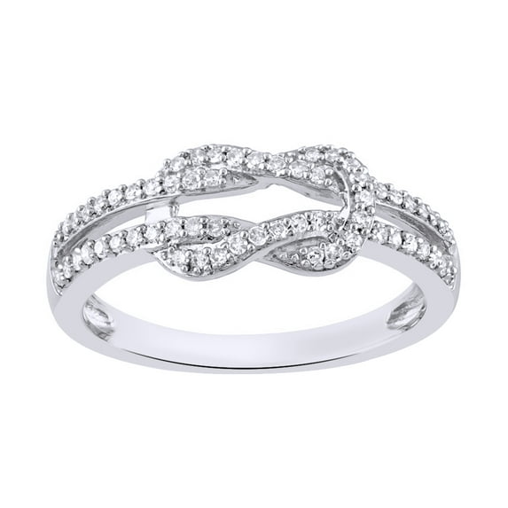 AFFY White Natural Diamond Double Knot Promise Ring in 10k Solid Gold (0.25 Cttw)