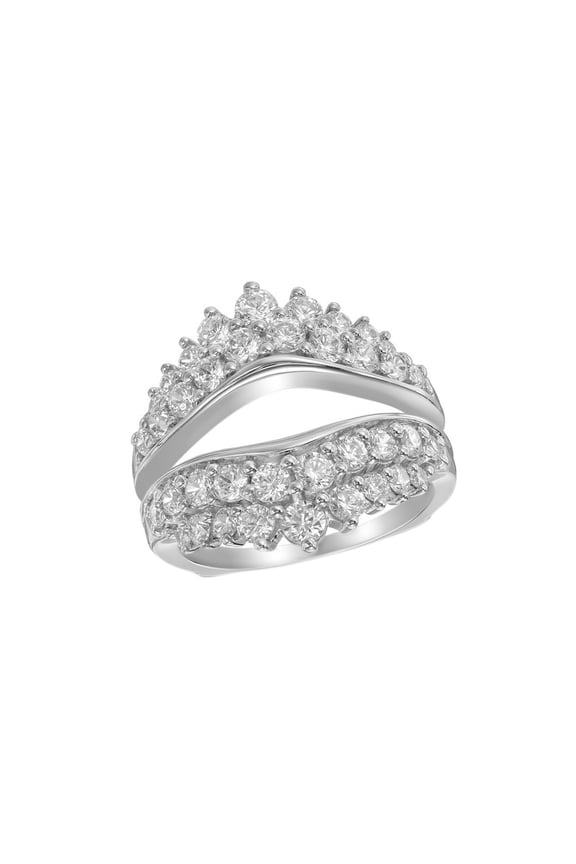 White Natural Diamond Double Row Solitaire Enhancer Guard Ring in 14k White Gold (2 Cttw) By