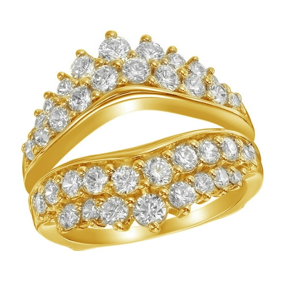 AFFY White Natural Diamond Double Row Solitaire Enhancer Guard Ring in 14k Yellow Gold (2 Cttw)
